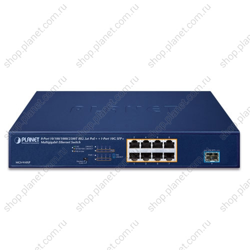 Коммутатор неуправляемый РоЕ 8 портов RJ45 10/100/1000 /2.5G, 1 порт SFP+ 10G фото 2 MGS-910XP Коммутатор неуправляемый РоЕ 8 портов RJ45 10/100/1000 /2.5G, 1 порт SFP+ 10G фото 2