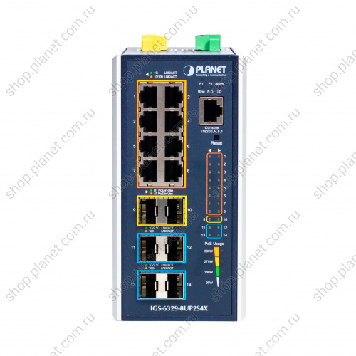 IGS-6329-8UP2S4X Промышленный управляемый L3 коммутатор 8 портов 802.3bt PoE 1Гб/с +  2 слота SFP 2.5Гб/с + 4 слота SFP 10Гб/с фото 2