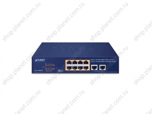 GSD-1008HP Коммутатор неуправляемый РоЕ 8 портов RJ45 10/100/1000 Мб/с, 2 порта RJ45 10/100/1000 Мб/с фото 4